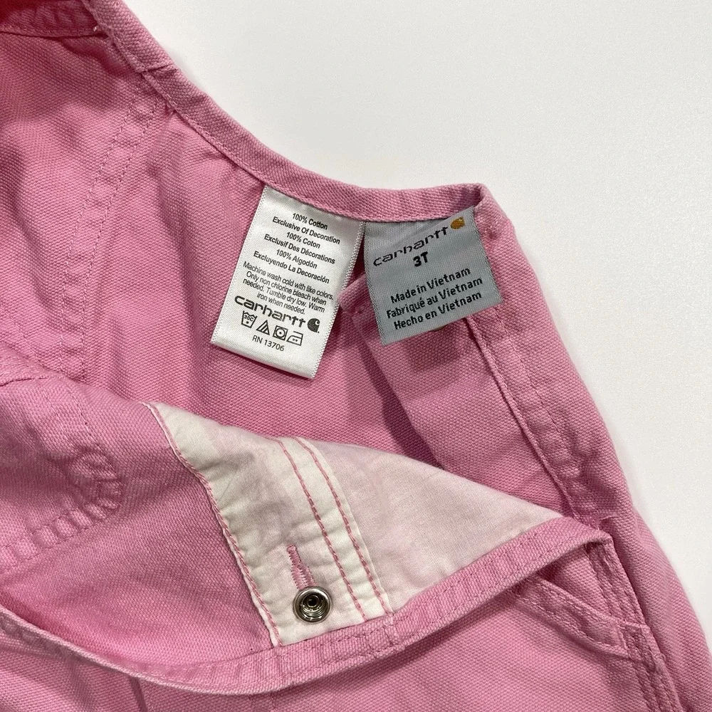 Carhartt Pink Bib Overalls Canvas Bibs Adjustable Straps Toddler Girls Size 3T